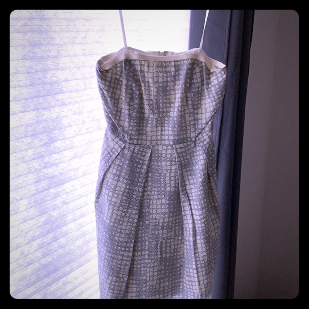 Strapless linen dress, grey and white